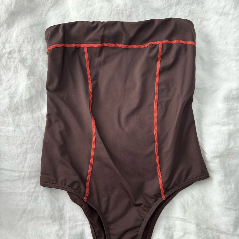 Thrills brown and red one piece swimsuit/tube top bodysuit